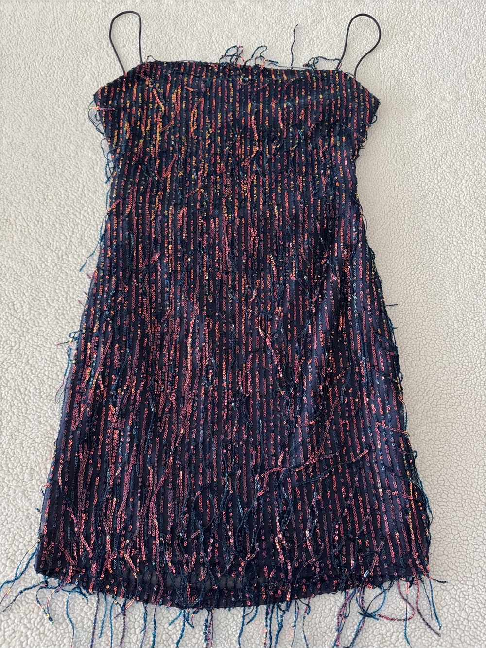 Windsor Navy Mini Dress with Pink Sequin Fringe